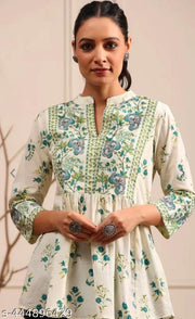 WOMEN'S JAIPURI FLORAL SHORT KURTA ,FLORAL SHORT KURTA,SHORT KURTA FOR JEANS