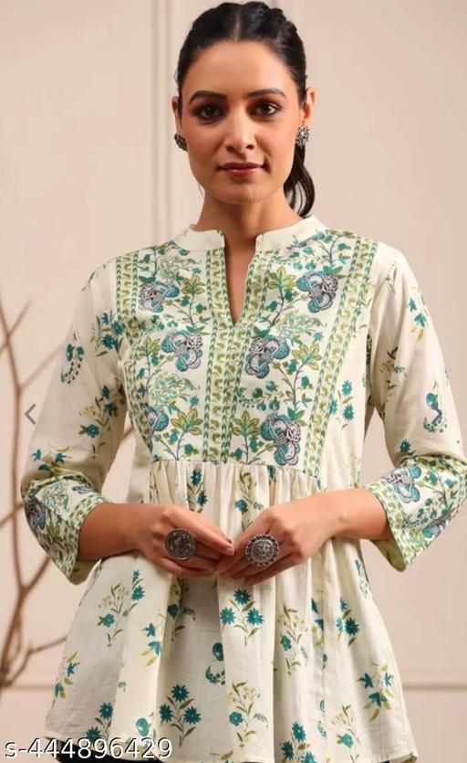 WOMEN'S JAIPURI FLORAL SHORT KURTA ,FLORAL SHORT KURTA,SHORT KURTA FOR JEANS