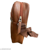 Stylish Small PU Leather Sling Cross Body Travel Office Business Messenger One Side Shoulder Bag for Men & Women (TanBrown