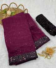 Designer Sequence Work Saree with Matching Heavy Sequence Blouse, Glamorous Party Wear Saree for Women, Sangeet and Wedding Functions