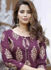 Women's Rayon Gold printed Straight kurti