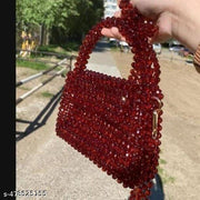 Women's Maroon Crystal Beaded Handbag | Luxury Handmade Acrylic Bead Purse with Top Handle & Detachable Shoulder Strap | Stylish Party, Wedding, Evening, Bridal & Festive Mini Tote Bag for Women & Girls