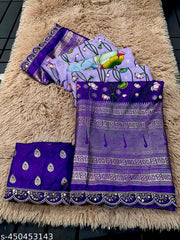 Beautifull Soft Premium Quality Dola Silk Sarees With Patola Design With Foil Print Munia Boder With Contrast Munia  Beautiful Prints Blouse...heavy embroidery work lace saree