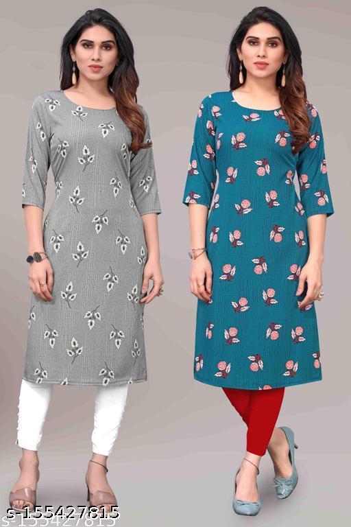Women Printed Crepe Kurtis combo of 2