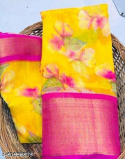 Navsarjan flower Printed cotton YELLOW saree