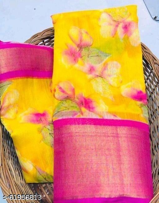 Navsarjan flower Printed cotton YELLOW saree