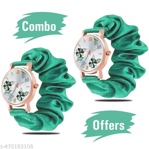 Green Ribbin Belt | Flower Dial | Girl’s Watch_Combo