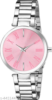 Pink Color Dial Stainless Steel Strap Slim Stylish Look