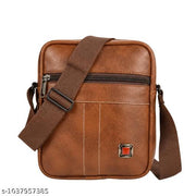 IdealBags (1) Three Pocket Premium PU Leather Small Side Bag for Men | Crossbody Messenger Bag