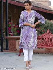 Women's  Multi print Rayon Straight Kurtis with lace work