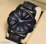 Men Black Leather Casual Analog Watches