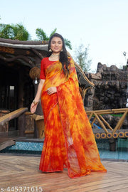 ORGANZA MUTTY COLOUR SAREE  IN FANCY DISION