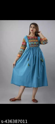 women printed pom pom anarkali kurti