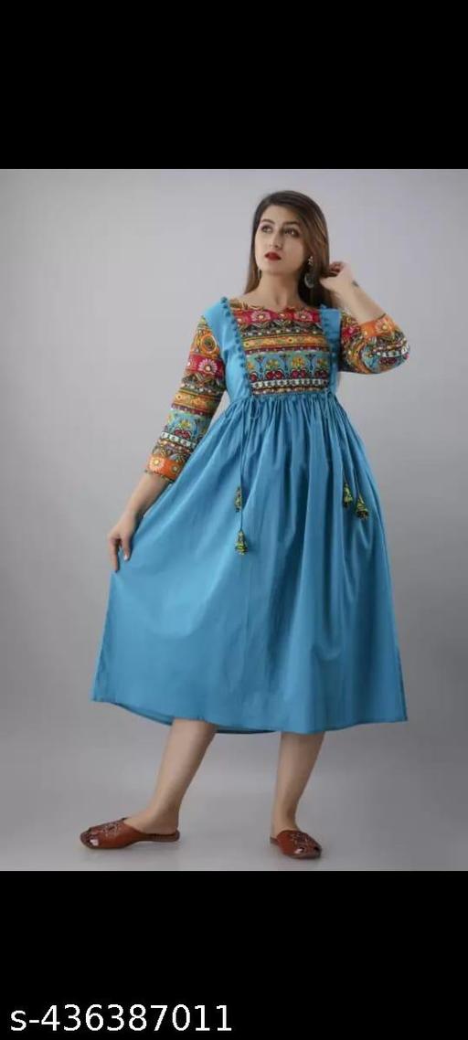 women printed pom pom anarkali kurti