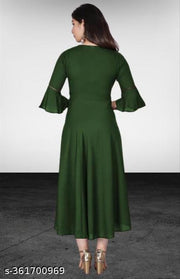 Stylish Anarkali Kurti with Gown Flare Latest Design Trendy Three Quarter Sleeve (GREEN)