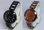 New Ethnic Solid Black Rosegold Metal Belt Analog Watches Combo for Women