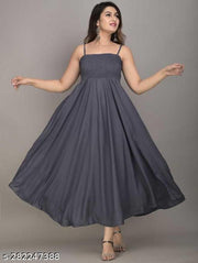 Anarkali Gown for Women and Girls Flared Sleeveless (gray)