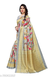 Women's Desinger Lichi Silk Printed Saree with Blouse Piece