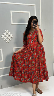 Women's Anarkali Cotton Kurti Party Wear Dress Women's Trendy Long Anarkali Rayon Printed Fashionable Gown