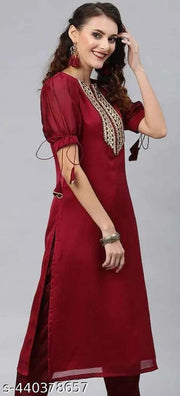 Georgette Fabric Embroidered Straight Pattern Short Sleeve Kurti Pant Set - Premium Quality, Comfortable Fit, Perfect for Festivals and Casual Wear