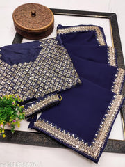 Fency Disener Georgette Pretty Sarees With New Fency Border With Blouse Piece.