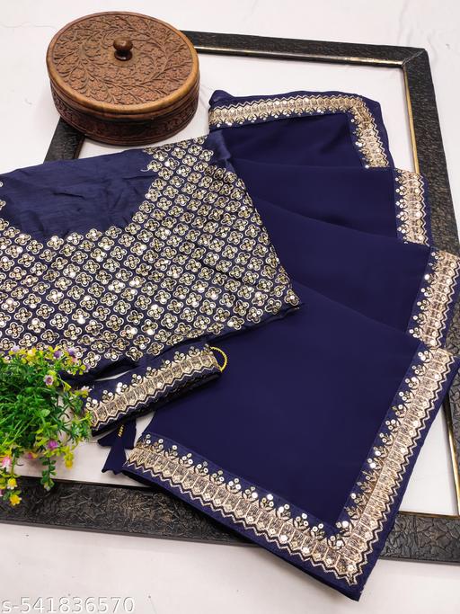 Fency Disener Georgette Pretty Sarees With New Fency Border With Blouse Piece.