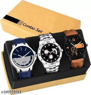 Stylish Men Glamour Brown Leather Analog Latest Watches gifted Man combo set