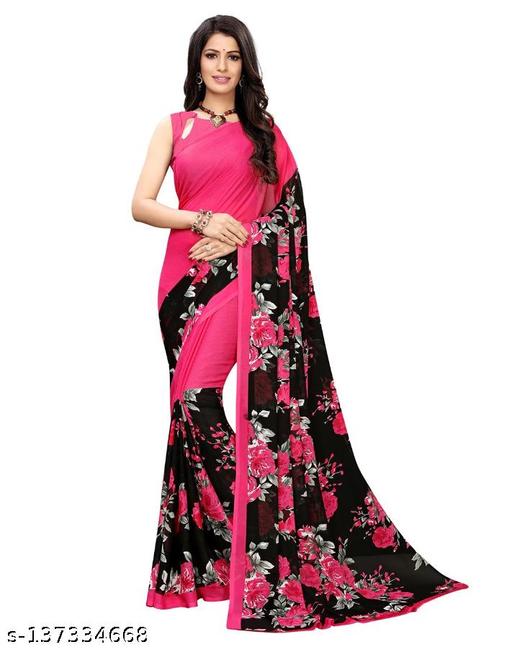 half and half georgette pink Saree with blouse
