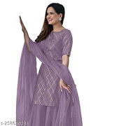 TRENDY DESIGN ATTRACTIVE LOOK PURE COTTON KURTI SHARARA SET WITH NET DUPATTA