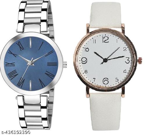 High Quality Round Dial Fancy Leather Belt Women Analog Watch(Pack of 2)