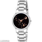 Yolako Black Eid Ka Chand Dial Metal Silver Belt Girls watch