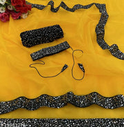 Elegant Party Wear Saree with Sequin Lace Border and Matching Designer Sequin Blouse for Women