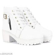 Krishan Enterprises Women's Boots | Synthetic Leather,Stylish, Trendy, Comfortable, Zipper & Lace Up Boots for Women's & Girls Casual, Outdoor and Holiday Outings