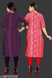 Women’s Printed Crepe A-Line Stright Kurti | Daily Office Wear | Stylish Multicolor Design Combo of 2 PACK OF 2 | Extra plus size - S, M, L, XL, 2XL, XXL, 3XL, XXXL, 4XL, 5XL