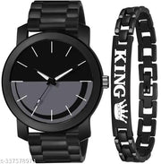 New Stylish Casado Black Dial Black PU Strap With King Bracelet combo Watch For Boys And men