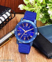 BEST Quality Best Price Roman Blue Dial Stylish Causal  Blue PU Strap Watch For Boys And men Watch