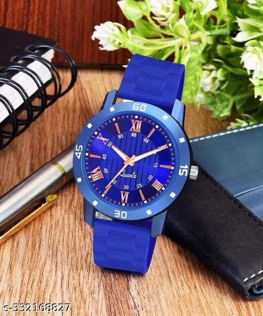 BEST Quality Best Price Roman Blue Dial Stylish Causal  Blue PU Strap Watch For Boys And men Watch