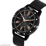 NEW ARRIVAL BLACK KING BRACELET WITH BLACK DIAL AND MESH STRAP SPORTY LOOK ANALOG WITH QUARTZ WATCH