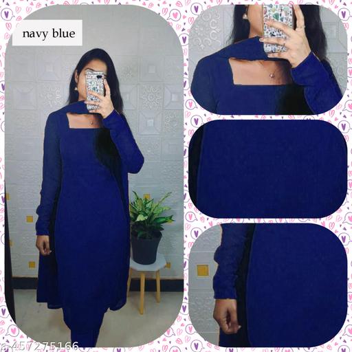 "Graceful Tradition 1000 Butti Handloom Women's Kurti for a Regal Look with Intricate Embroidery and Elegant look"(NAVY BLUE)