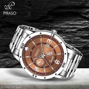 ANALOG DAY AND DATE WORKING DISPLAY BROWN DIAL&SILVER CHAIN WATCH FOR MEN