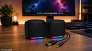USB Computer Speakers, 6W Stereo Sound with Multicolor LED, USB Powered & AUX Input, Volume Control Pod for PC, Laptop | Black ( Pack of 1 )