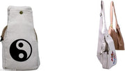 Off-White Cotton Canvas Sling Bag with Black Yin Yang Symbol & Butterfly Floral Print | Eco-Friendly Crossbody Shoulder Bag for Travel, College & Daily Use