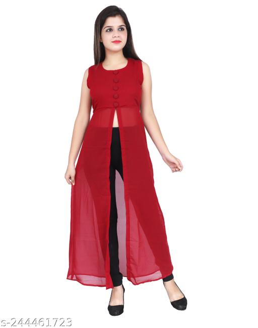 Shimao Georgette Women Front Slit Round Neck Cut Sleeve Kurti