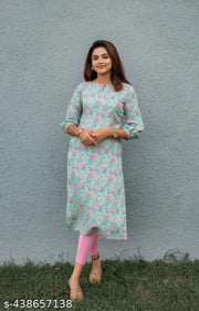 Stylish Trendy Beautiful Aqua Blue Floral Printed Beautiful Ethinic Kurti For Girls And Womens|College kurtis For girl||Womens Daily wear Kurti||Elegant Print Kurti|
