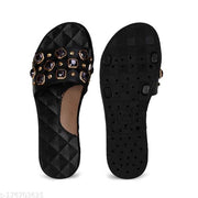 Begins Life Women's Slippers Indoor House or Outdoor Latest Fashion Stone Flipflop Slipper for women & Girls (Black)