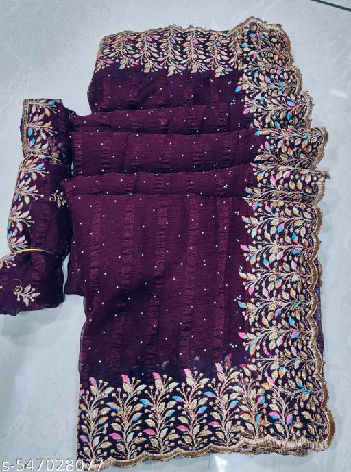 Designer party Wear saree Siroski Stone With Blouse Pieace and Cutwork