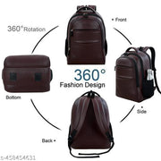 Zerus Trendy Brown PU Leather Casual 25L Laptop Backpack For Men & Women Travel Backpack For Office College Business Trip & Daily Used Daypack For Boys Girls Students & Professionals