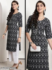 (Pack of 1) Floral Print Round-neck Kurti For Women And Girls