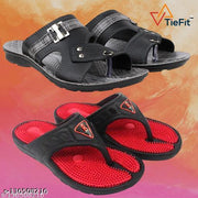 TieFit Men's Accupressure Non-Slip Slippers & TieFit Men's Thong Slipper Combo Pair Of 2