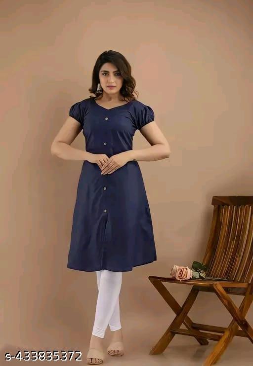 Women's&Girl's "Rayon"  Fashionble v-neck with puff sleeb  stylish kurti(navyblue)